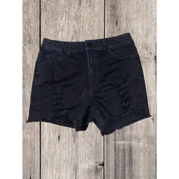 Refuge Miami Jean Shorts Black Denim High Rise Distressed Women's Size 9 - Picture 1 of 7